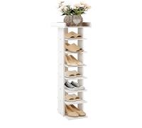 Narrow Shoe Rack 8 Tier Tall Storage Stand Space-Saving Vertical White Shoe Organizer Freestanding Wood Shelf with Top Platform Durable Easy Assembly for Entryway Hallway Bedroom