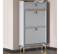 Narrow Shoe Storage Cabinet with Drawers & Doors - Slimline Entryway Tall Rattan Sideboard for Hallway Compact Shoe Cupboard for Space-Saving Solutions