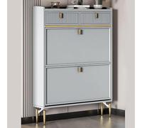 Narrow Shoe Storage Cabinet with Drawers & Doors - Stylish Slimline Hallway Tall Rattan Sideboard for Entryway Space-Saving Cupboard for Shoes and Accessories