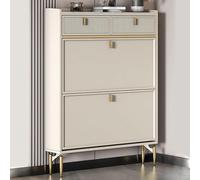 Narrow Shoe Storage Cabinet with Drawers & Doors Stylish Slimline Hallway Tall Rattan Sideboard Space-Saving Cupboard for Entryway & Hallways