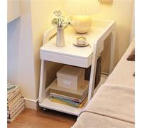 Narrow Side Table for Small Spaces Mobile 2-Tier Modern Coffee Table on Wheels Sofa End Table for Living Room or Bedroom (White)