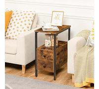 Narrow Side Table, Slim Bedside Table With 2 Drawers, Open Storage Shelf, Industrial Chair Side Lamp End Table For Small Space, Wo