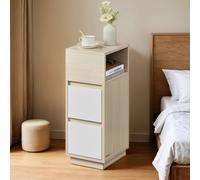 Narrow Side Table, Slim End Table with 2 Drawers, 1 Open Compartment, Natural Beige + Cloud White / 1