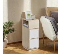 Narrow Side Table, Slim End Table with 2 Drawers, 1 Open Compartment, Natural Beige + Cloud White / 2