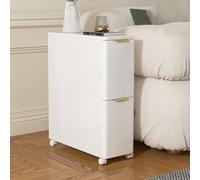 Narrow Side Table With 2 Drawer Storage Compact End Table Space Saving Sofa Table No Assembly Needed HeavyDuty Multifunctional Furniture For Living Room/Bedroom(White30x90x60cm)