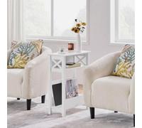 Narrow Side Table With Storage Open Shelf, X Shaped Magazine Rack Table, White