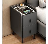 Narrow Smart Nightstand with Wir Charging Stat Modern Bedside Table with 2 DersEnd TableMetal Support Leg Dark Gray (25x40x48cm)