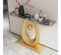 Narrow Sofa Table for Living Room Geometric Base Console Table Faux Marble Entry Table Stylish Hallway Table for Entryway Bedroom & Corridor (Gold)