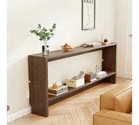 Narrow Solid Wood Coffee Table 2 Tier Accent Table Slim Sofa Shelf for Entryway Hallway Living Room Brown 120x10x69cm Slish & Functal