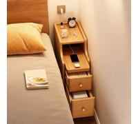 Narrow Solid Wood Nightstand with 2 Drawers & Open Sliding Shelf Bedside Table for Bedroom & Couch No Assembly Required Yellow Finish 25x40x50cm / 10x16x20in