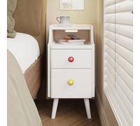 Narrow Solid Wood Nightstand with 2 Drawers & Open Sliding Shelf Smart Charging Table with Automatic Sensor Lighting for Bedroom Compact Side Table (30 x 40 x 50 cm)