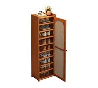 Narrow Solid Wood Shoe Storage Cabinet for Entryway Space Saving Rattan Door Shoe Rack Easy Assembly for Hallway & Small Apartments Brown 11.8" x 12.9" x 29.9"