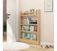 Narrow Space Saving Bookcase Behind Door 31.5" Natural Pine Wood Storage nizer with Open Shelves for Wall Mounting 4 Animal Designs Ideal for Small Spaces