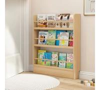 Narrow Space Saving Bookcase Behind Door Wall Mounted Natural Pine Wood Storage nizer with Open Shelves 100cm 39.4in Featuring 3 Cute Animal Designs