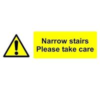 Narrow stairs please take care safety sign - 1mm flexible Plastic sign (150mm x 50mm)