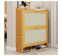 Narrow Stand Shoe Cabinet with 2/3 Flip Doors Modern Slim Rattan Storage Cupboard Stylish Hidden Shoe Rack for Entryway Hallway and Home nization