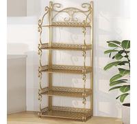 Narrow Storage Cabinet Organizer, 3/4/5 Tier Metal Book Shelf, Portable Home Office Bookcase Shelf No Assembly Folding, for Bedroom, Living Room and Home Office(Gold,111cm/43.7in)