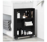 Narrow Storage Trolley Black Oak 48x13x69cm Engineered Wood 3-Shelf Slim Compact