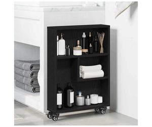 Narrow Storage Trolley Black Oak 48x13x69cm Engineered Wood 3-Shelf Slim Compact