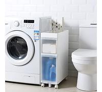 Narrow Tall Bathroom Storage Cabinet, Vertical 4-Drawer Unit with Casters, Space-Saving Organizer for Small Spaces - Slim Freestanding Dresser Tower
