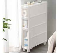 Narrow Tall Bathroom Storage Cabinet, Vertical 4-Drawer Unit with Casters, Space-Saving Organizer for Small Spaces - Slim Freestanding Dresser Tower