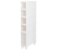 Narrow Tall Bathroom Storage Cabinet, Vertical 4-Drawer Unit with Casters, Space-Saving Organizer for Small Spaces - Slim Freestanding Dresser Tower