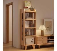 Narrow Tall Bookcase Wall Leaning Ladder Bookshelf | Space-Saving Storage Organizer Rack for Home Office Living Room | Solid Wood Open Display Shelves with Rounded Corners
