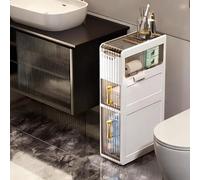 Narrow Tall Floor Cabinet with Doors & Silent Casters Waterproof RustproofIdeal for Small Spaces in Kitchen Living Room Bathroom Laundry (43x19x77cm)