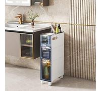 Narrow Tall Slim Bathroom Floor Cabinet 5 Drawer Storage Tower with Clear Drawers & Casters Ideal Toilet Paper for Small Spaces & Gaps Sturdy Frame for Bathroom Storage