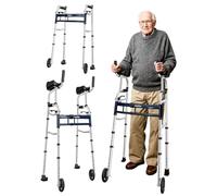 Narrow Upright Zimmer Frame with Wheels - Folding Walking Frame, Width & Height Adjustable, Removable Armrests, 450LBS Heavy Duty Walking Aid for The Elderly, Disabled & Bariatric