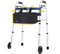 Narrow Walker for Small Spaces - Adjustable Height & Width Zimmer Frame, Lightweight Folding Walking Frame with Wheels for Elderly & Disabled, Supports 350 lbs Mobility Aids