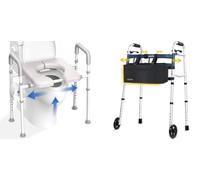 Narrow Walker for Small Spaces and Raised Toilet Seat with Handles