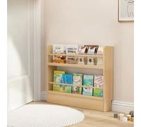Narrow Wall Mounted Bookcase Behind Door Space Saving Natural Pine Wood nizer with Open Shelves for Storage 50 cm 19.7 inches Includes 2 Animal Figures