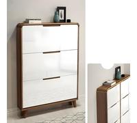 Narrow Wall Mounted Shoe Rack Wooden with 3 Folding Drawers & Adjustable Shelves White Walnut 89cm L x 18cm W Ideal for Entryway & Bedroom Space Saving