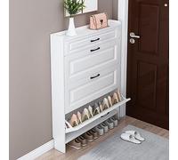 Narrow White Shoe Cabinet Hidden Shoe Rack for Entryway Bedroom & Living Room Stylish Shoe Storage Organizer Furniture SpaceSaving Design