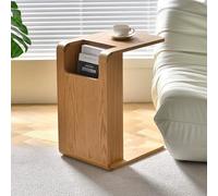 Narrow Wood C-Shaped End Table Rustic Drink Table Sofa Side Table Small Bedside Tray Table Open Cubby Nightstand for Bedroom Living Room Office Apartment