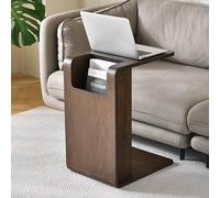 Narrow Wood C-Shaped End Table Rustic Drink Table Sofa Side Table Small Bedside Tray Table Open Cubby Nightstand for Bedroom Living Room Office Apartment