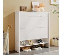 Narrow Wooden Shoe Cabinet with 1 Drawer, Space-Saving Shoe nizer, Stylish Storage Solution for Bedroom & Living Room, 60x25 cm, White Finish