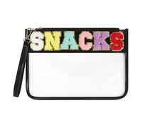 Narsikar Clear Snack Bag for Travel, Chenille Letter Clear Zipper Snacks Pouch Nylon Cosmetic Bag Makeup Travel Bag for Women, Black, Fashion