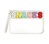Narsikar Clear Snack Bag for Travel, Chenille Letter Clear Zipper Snacks Pouch Nylon Cosmetic Bag Makeup Travel Bag for Women