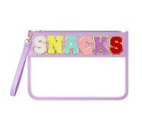 Narsikar Clear Snack Bag for Travel, Chenille Letter Clear Zipper Snacks Pouch Nylon Cosmetic Bag Makeup Travel Bag for Women, Purple, Fashion