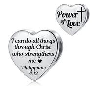 NARTGO Heart Religious Christian I Can Do All Things Through Christ Who Strengthens Me Charm Fit Pandora Charms Bracelet for Women Family Friends