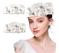 NARUNING Women's Retro Felt Stewardess Hat, Imitation Cashmere Berets, Rhinestone Flower Decor, Elegant Ceremonial Hat (US, Alpha, One Size, White)