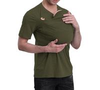 NARUPE Mens Baby Carrier Shirts Multifunctional Pocket Kangaroo for Dad and Baby V Neck Short Sleeve Casual T Shirt (Army Green,L)
