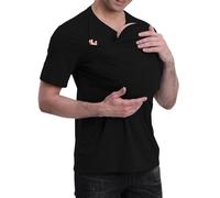 NARUPE Mens Baby Carrier Shirts Multifunctional Pocket Kangaroo for Dad and Baby V Neck Short Sleeve Casual T Shirt (Black,XXL)