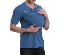 NARUPE Mens Baby Carrier Shirts Multifunctional Pocket Kangaroo for Dad and Baby V Neck Short Sleeve Casual T Shirt (Light Blue,XXL)