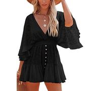 NARUPE Romper Dress for Women 2024 Women's Lace Crochet Romper Dress lace Flowy Dress with Built-in Shorts for Women (Black,XL)