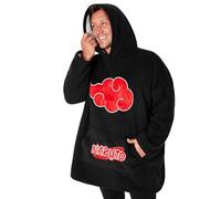 Naruto Blanket Hoodie for Men and Teenagers - Cosy Oversized Fleece Hoodie One Size Sherpa Lined - Anime Gifts for Men (Black/Red)