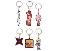 Naruto Boys Wallet and Keyrings for Kids - Mini Figures 6 Keychains or Wallet and Keyrings Gift Set - Kids Anime Gifts (Multi Keyrings Set)