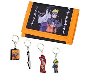Naruto Boys Wallet and Keyrings for Kids - Mini Figures 6 Keychains or Wallet and Keyrings Gift Set - Kids Anime Gifts (Multi Wallet/Keyrings)